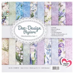 Duo-Design-Papiere, Glockenblumen 1, beidseitig bedruckt, 25cm x 25cm, 250g/m², 20 Blatt