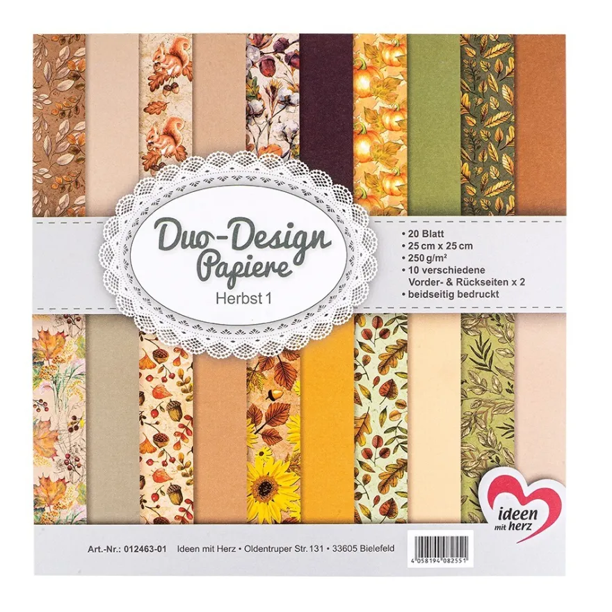 Duo-Design-Papiere, Herbst 1, beidseitig bedruckt, 25cm x 25cm, 250g/m², 20 Blatt