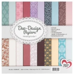 Duo-Design-Papiere, Hintergründe 1, beidseitig bedruckt, 25cm x 25cm, 250g/m², 20 Blatt