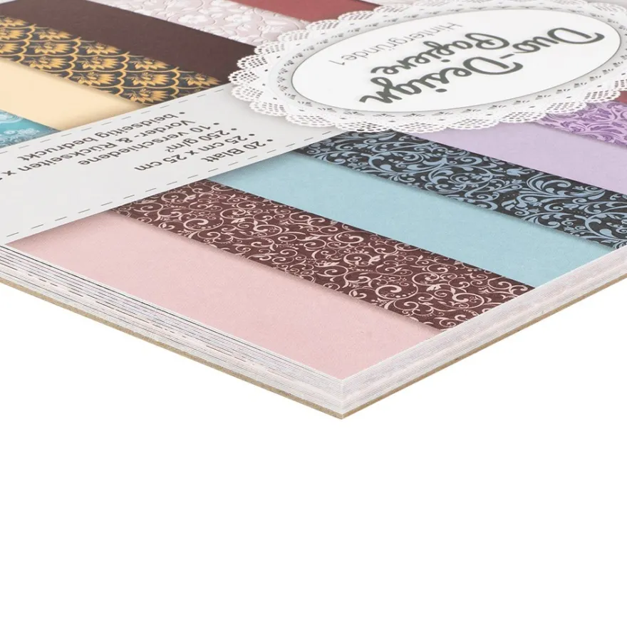 Duo-Design-Papiere, Hintergründe 1, beidseitig bedruckt, 25cm x 25cm, 250g/m², 20 Blatt