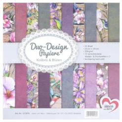 Duo-Design-Papiere, Kolibris & Blüten, beidseitig bedruckt, 25cm x 25cm, 250g/m², 20 Blatt