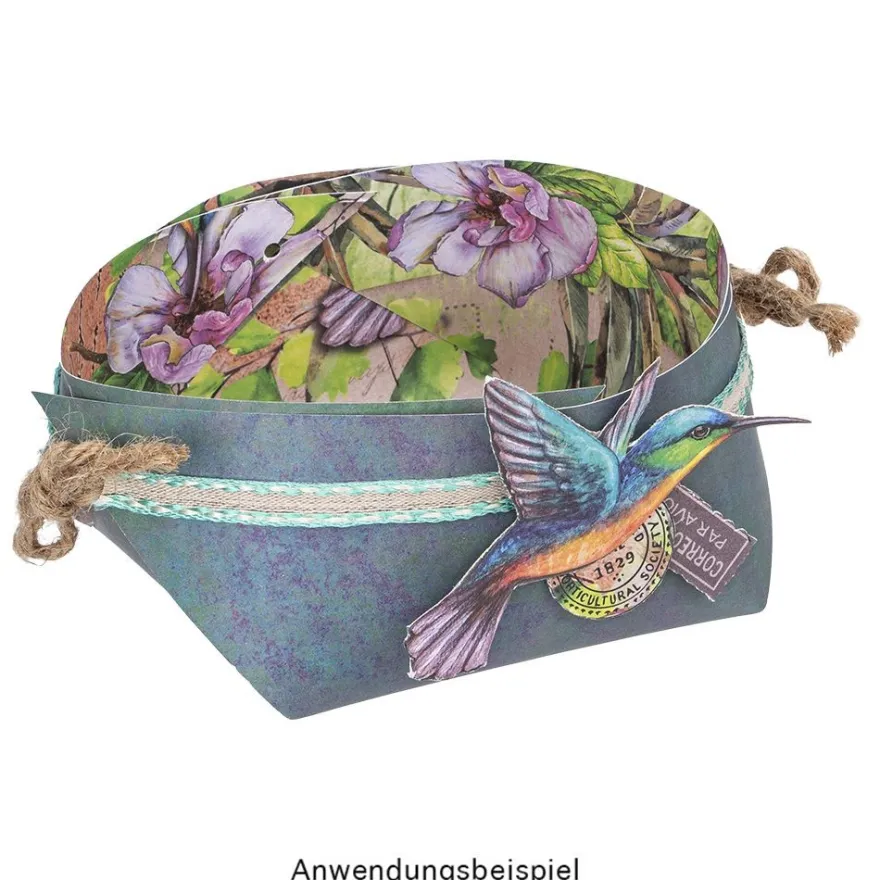 Duo-Design-Papiere, Kolibris & Blüten, beidseitig bedruckt, 25cm x 25cm, 250g/m², 20 Blatt
