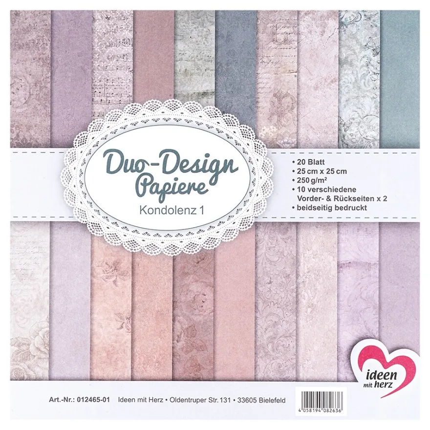 Duo-Design-Papiere, Kondolenz 1, beidseitig bedruckt, 25cm x 25cm, 250g/m², 20 Blatt