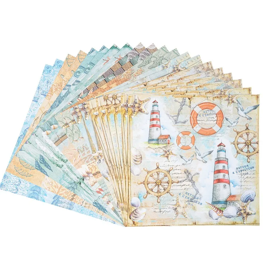 Duo-Design-Papiere, Maritim 1, beidseitig bedruckt, 25cm x 25cm, 250g/m², 20 Blatt