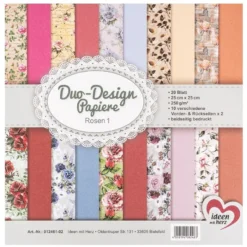 Duo-Design-Papiere, Rosen 1, beidseitig bedruckt, 25cm x 25cm, 250g/m², 20 Blatt