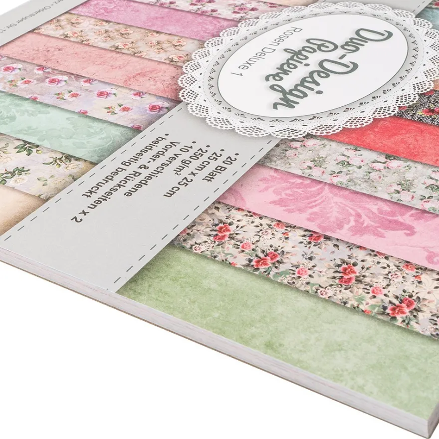 Duo-Design-Papiere, Rosen Deluxe 1, beidseitig bedruckt, 25cm x 25cm, 250g/m², 20 Blatt