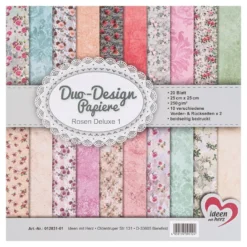 Duo-Design-Papiere, Rosen Deluxe 1, beidseitig bedruckt, 25cm x 25cm, 250g/m², 20 Blatt