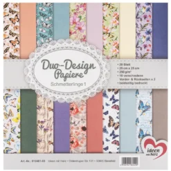 Duo-Design-Papiere, Schmetterlinge 1, beidseitig bedruckt, 25cm x 25cm, 250g/m², 20 Blatt