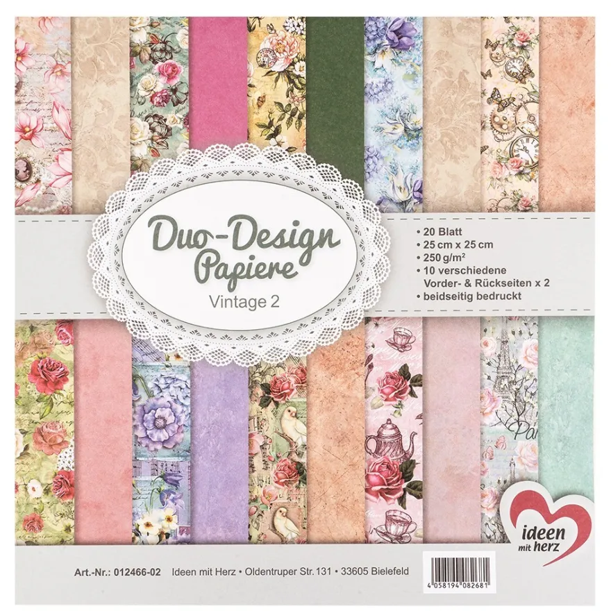 Duo-Design-Papiere, Vintage 2, beidseitig bedruckt, 25cm x 25cm, 250g/m², 20 Blatt