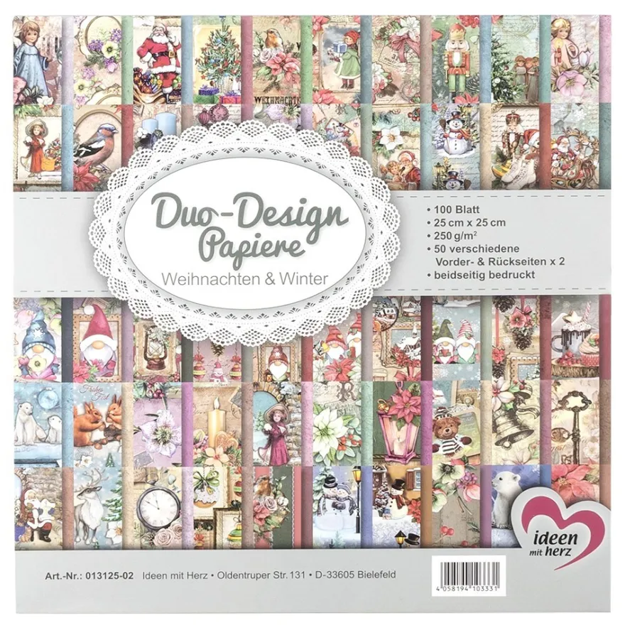 Duo-Design-Papiere, Weihnachten & Winter, beidseitig bedruckt, 25cm x 25cm, 250 g/m², 100 Blatt