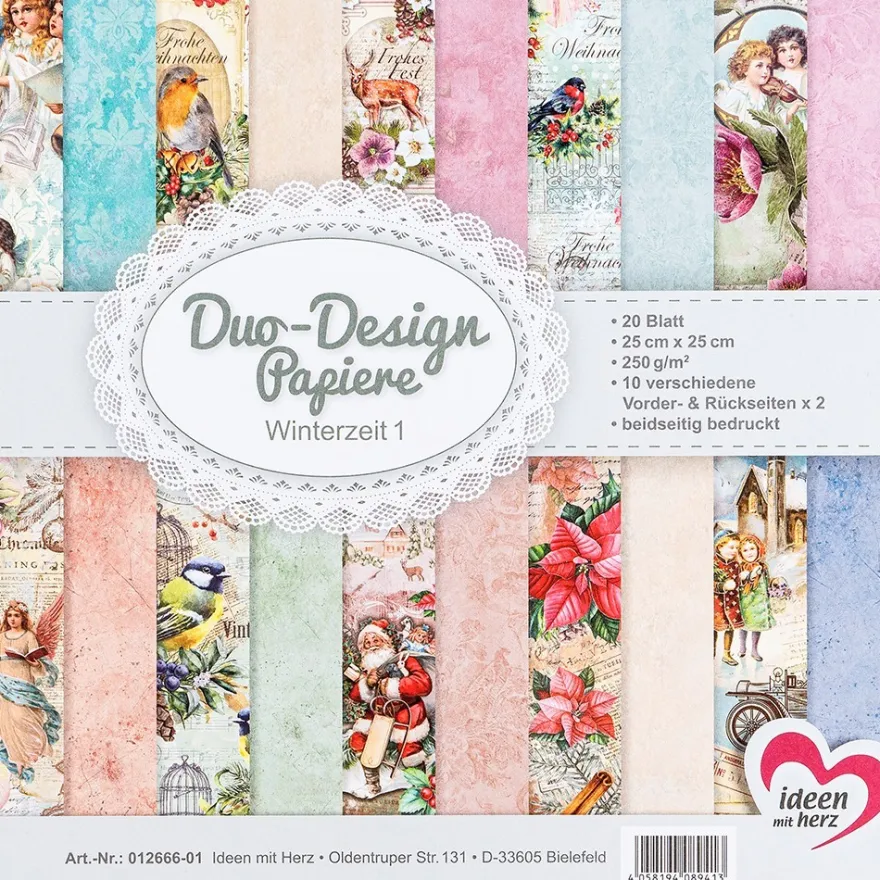 Duo-Design-Papiere, Winterzeit 1, beidseitig bedruckt, 25cm x 25cm, 250g/m², 20 Blatt