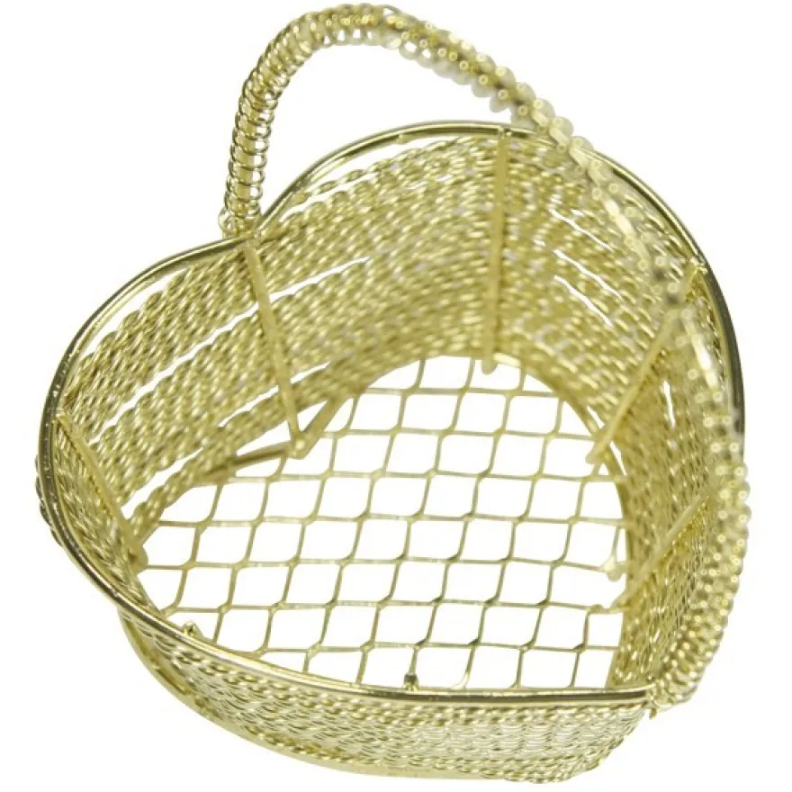 Edel-Drahtkörbchen, Herzform, 6,3x6,3x7,5 cm, 2 Stück, gold