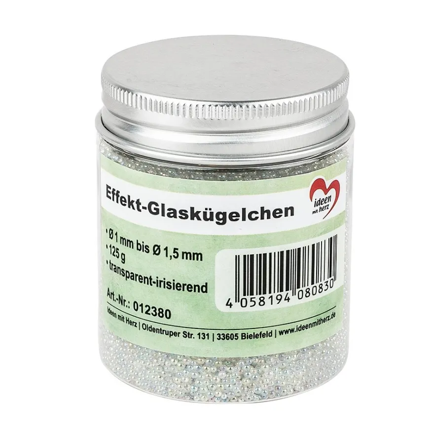 Effekt-Glaskügelchen, Ø1mm bis Ø1,5mm, 125g, transparent-irisierend