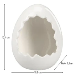 Ei zum Befüllen, 12,4cm hoch, 10,9cm breit, 9,8cm tief, weiß glänzend