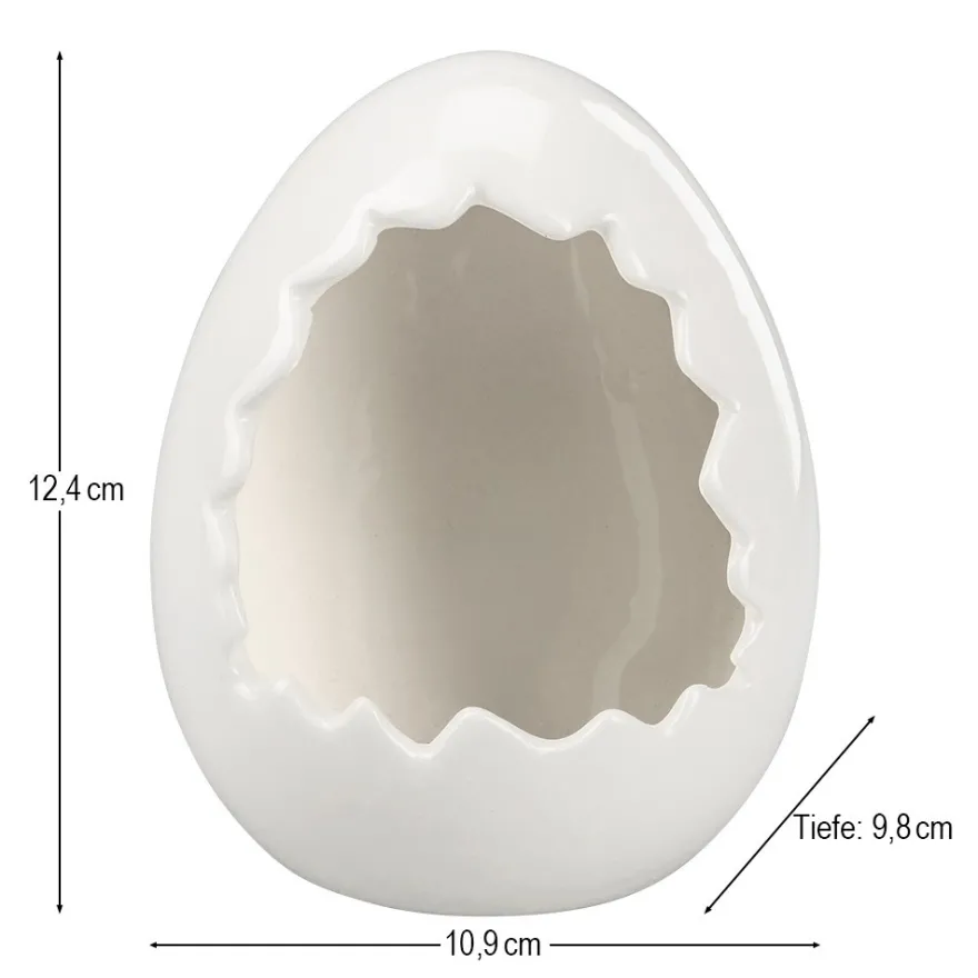 Ei zum Befüllen, 12,4cm hoch, 10,9cm breit, 9,8cm tief, weiß glänzend