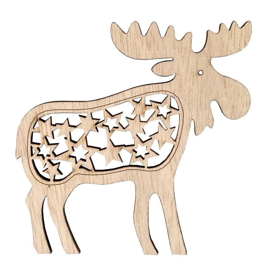 Elche, Holz, 9cm x 9cm, 3mm stark, mit gelaserten Deko-Elementen, 3 Stück