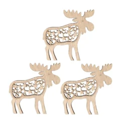 Elche, Holz, 9cm x 9cm, 3mm stark, mit gelaserten Deko-Elementen, 3 Stück