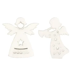 Engel aus Holz, weiß, 2 Designs, 5,5cm x 6,1cm x 0,3cm & 5cm x 6,5cm x 0,3cm, 24 Stück