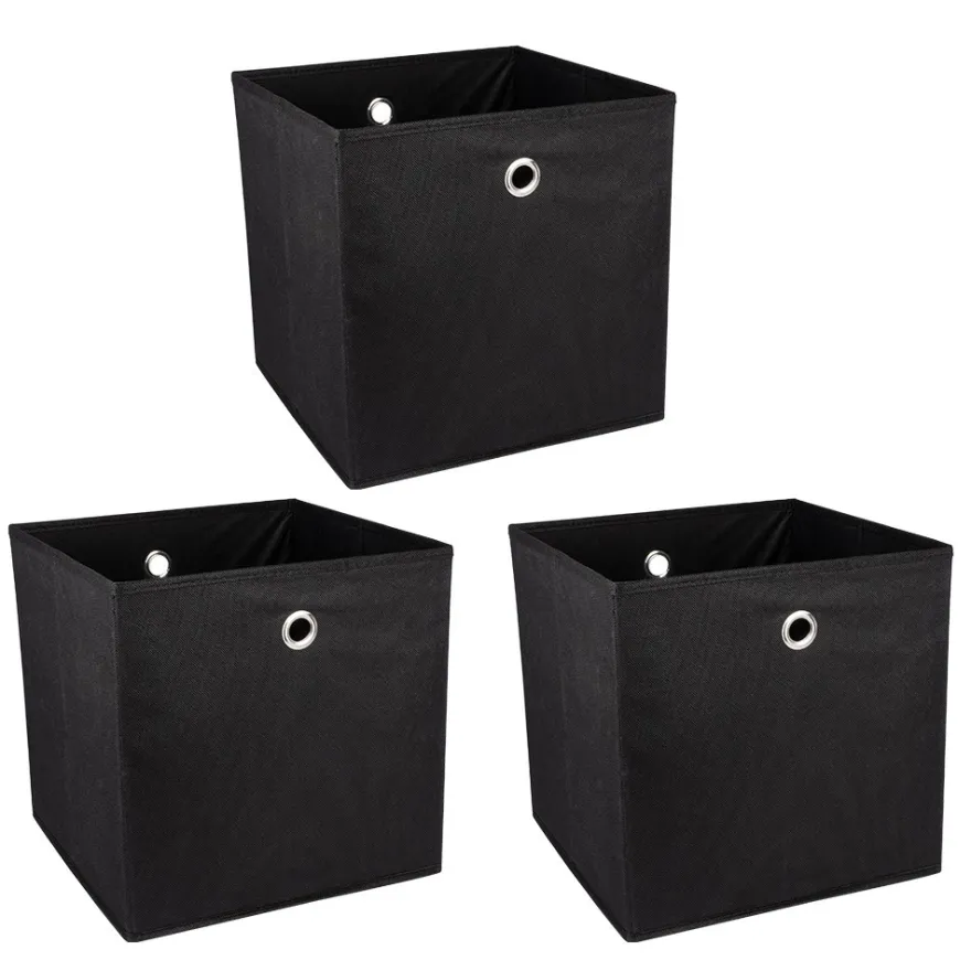 Faltbare Aufbewahrungsboxen, 30cm x 30cm x 30cm, schwarz, 3 Stück