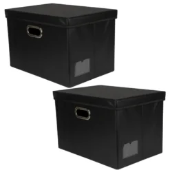 Faltbare Aufbewahrungsboxen mit Deckel, schwarz, Lederoptik, 42cm x 30cm x 29cm, 2 Stück
