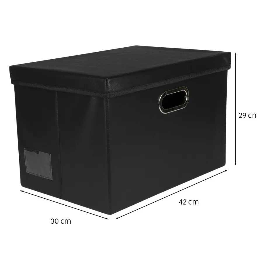 Faltbare Aufbewahrungsboxen mit Deckel, schwarz, Lederoptik, 42cm x 30cm x 29cm, 2 Stück