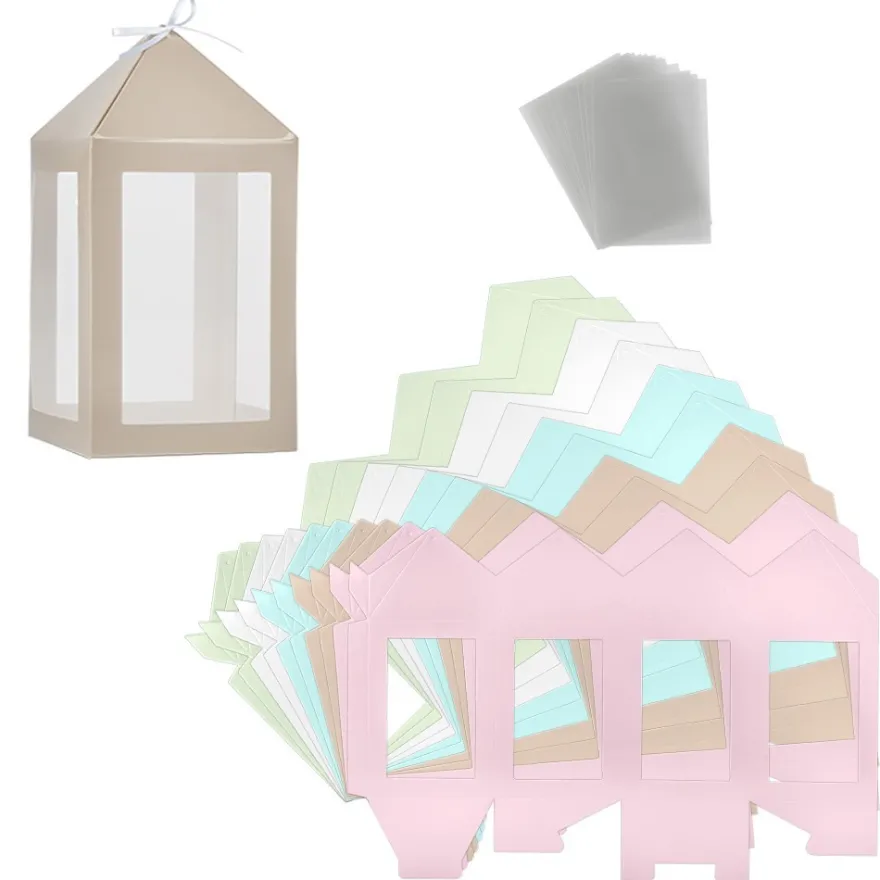 Faltboxen, Laterne, 250g/m², 20,5cm x 10cm x 10cm, verschiedene Pastellfarben, 10 Stück