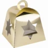 Faltboxen mit Stern-Ausstanzungen, geklebt, 17cm x 17cm x 13,5cm, Spiegelkarton, gold, 5 Stück