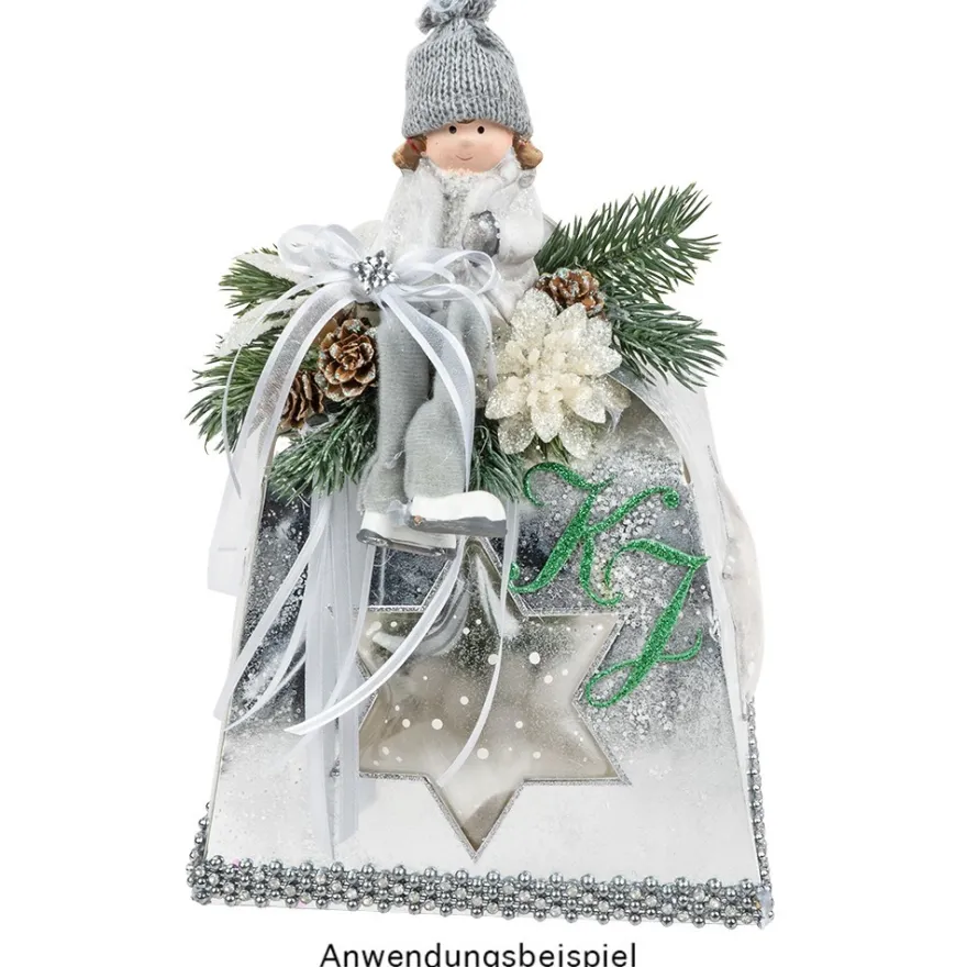 Faltboxen mit Stern-Ausstanzungen, geklebt, 17cm x 17cm x 13,5cm, Spiegelkarton, silber, 5 Stück