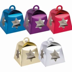 Faltboxen mit Stern-Ausstanzungen, geklebt, 17cm x 17cm x 13,5cm, Spiegelkarton, 5 Stück