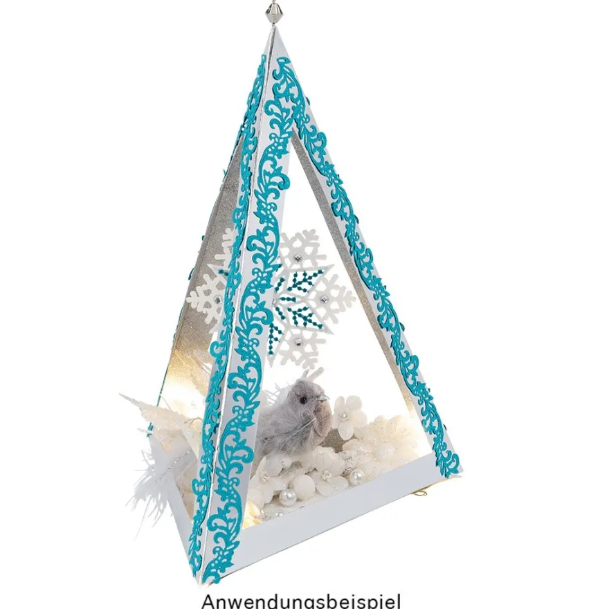 Falt-Laternen, Pyramide, 280g/m², 27,5cm x 18,5cm x 21cm, silber, 3 Stück