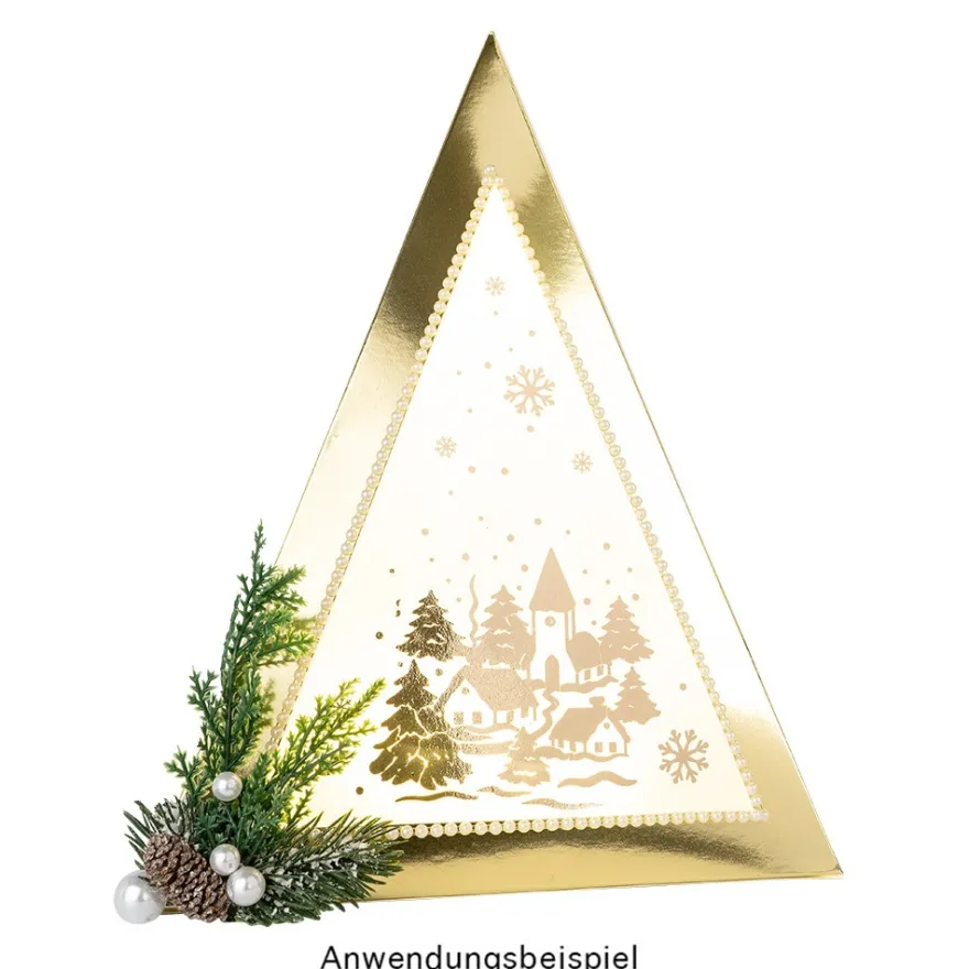 Falt-Laternen, Pyramide, 280g/m², 27,5cm x 18,5cm x 21cm, gold, 3 Stück