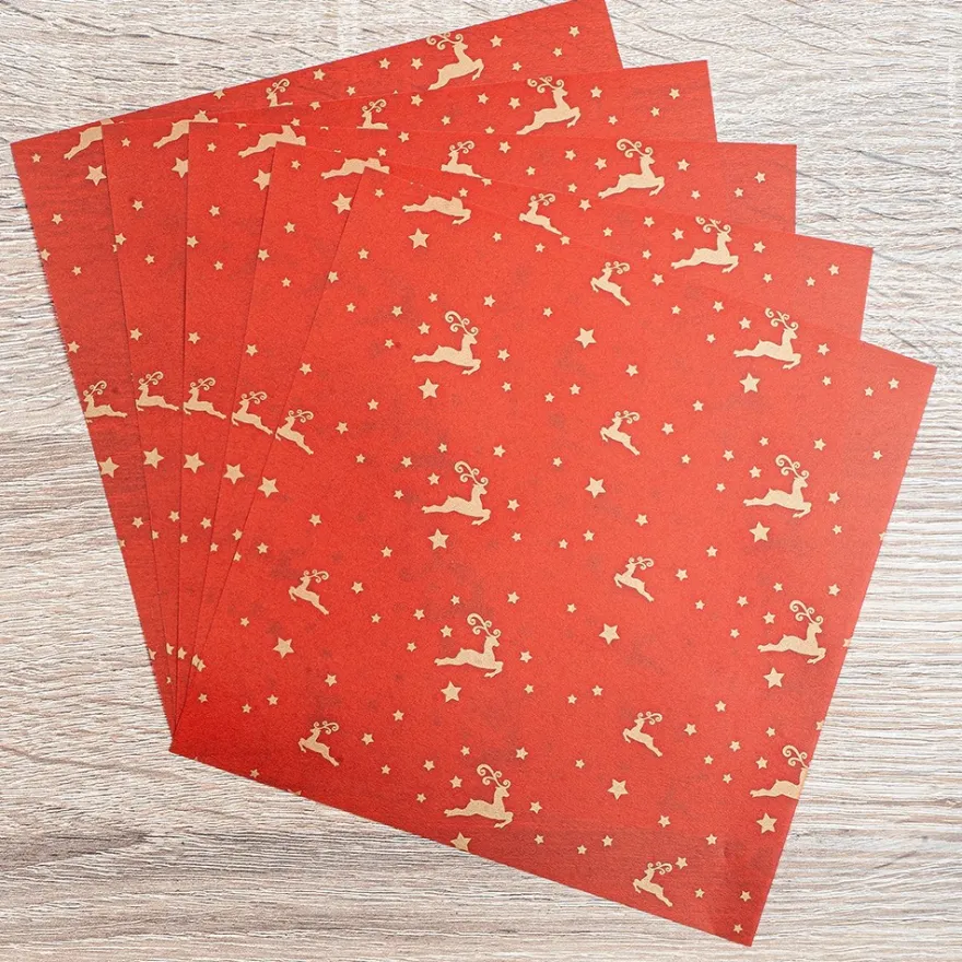 Faltpapiere, transparent, Hirsche, 15cm x 15cm, 110 g/m², rot/gold, 100 Stück