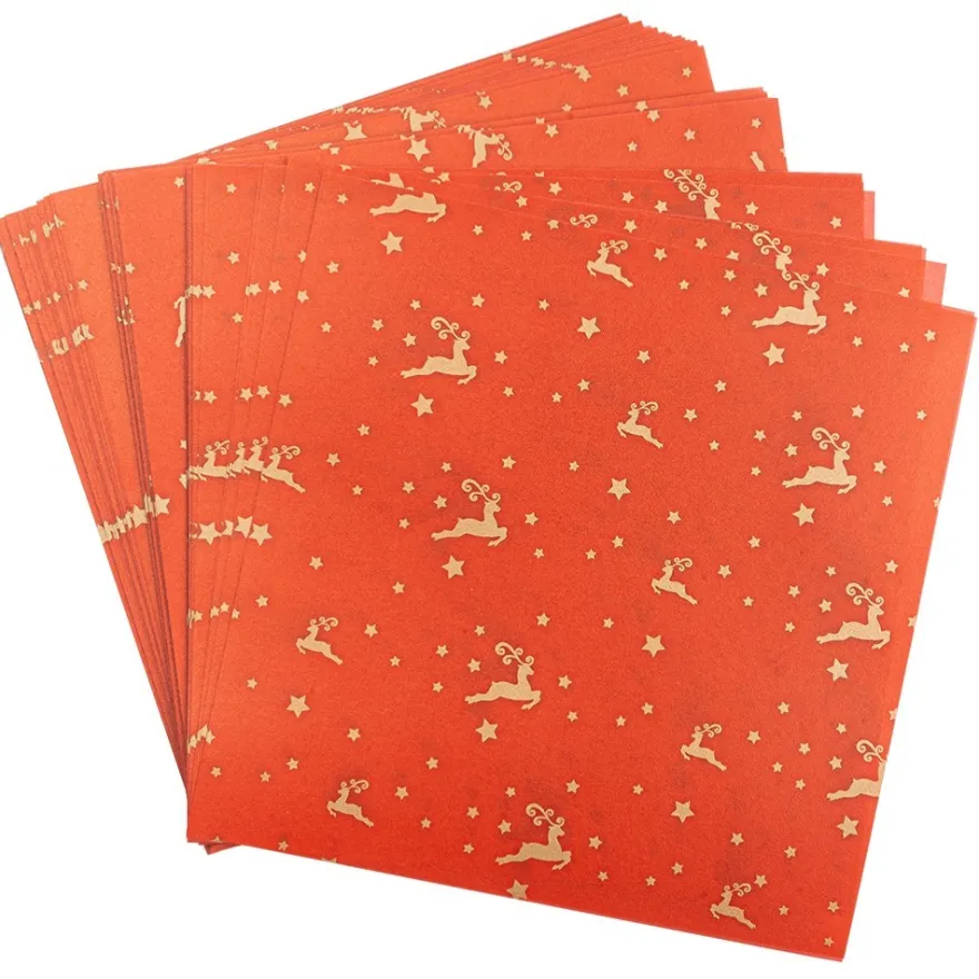 Faltpapiere, transparent, Hirsche, 15cm x 15cm, 110 g/m², rot/gold, 100 Stück
