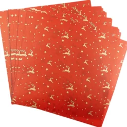 Faltpapiere, transparent, Hirsche, 20cm x 20cm, 110 g/m², rot/gold, 100 Stück