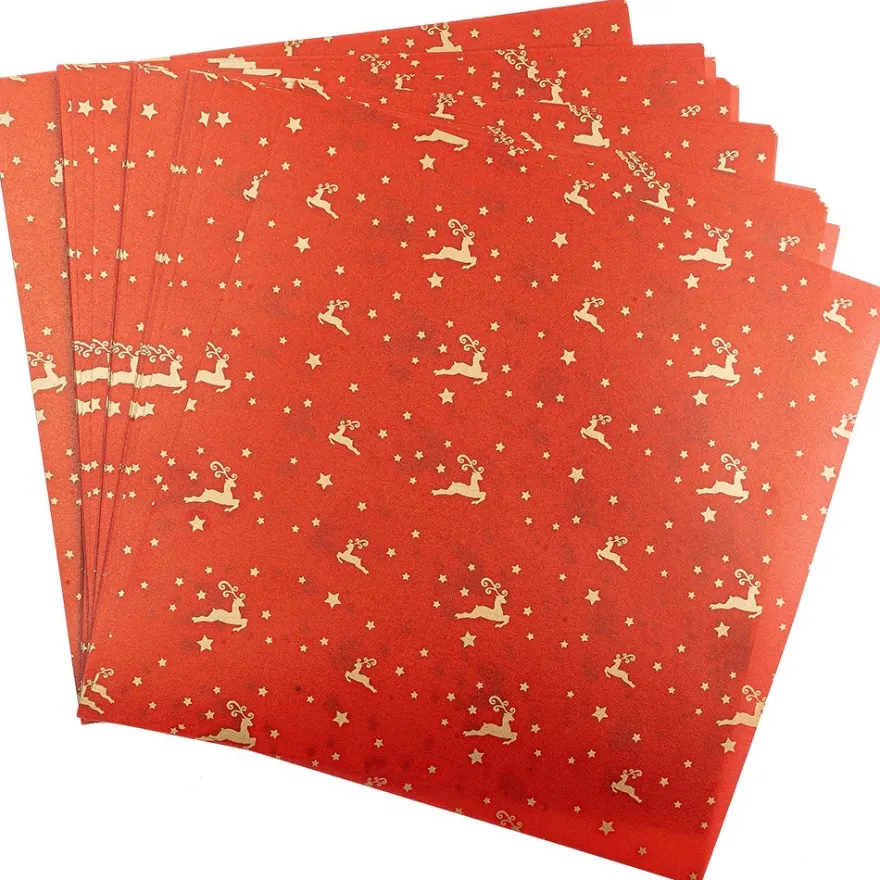 Faltpapiere, transparent, Hirsche, 20cm x 20cm, 110 g/m², rot/gold, 100 Stück
