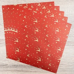 Faltpapiere, transparent, Hirsche, 20cm x 20cm, 110 g/m², rot/gold, 100 Stück