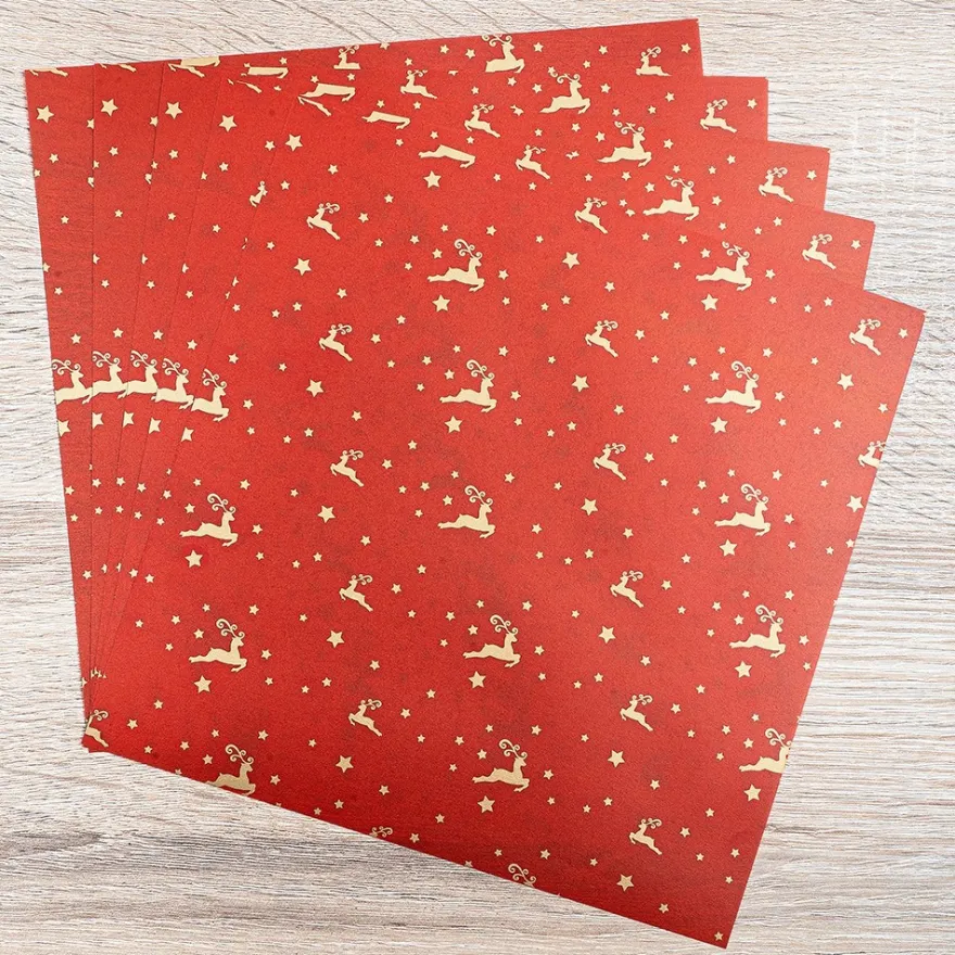 Faltpapiere, transparent, Hirsche, 20cm x 20cm, 110 g/m², rot/gold, 100 Stück