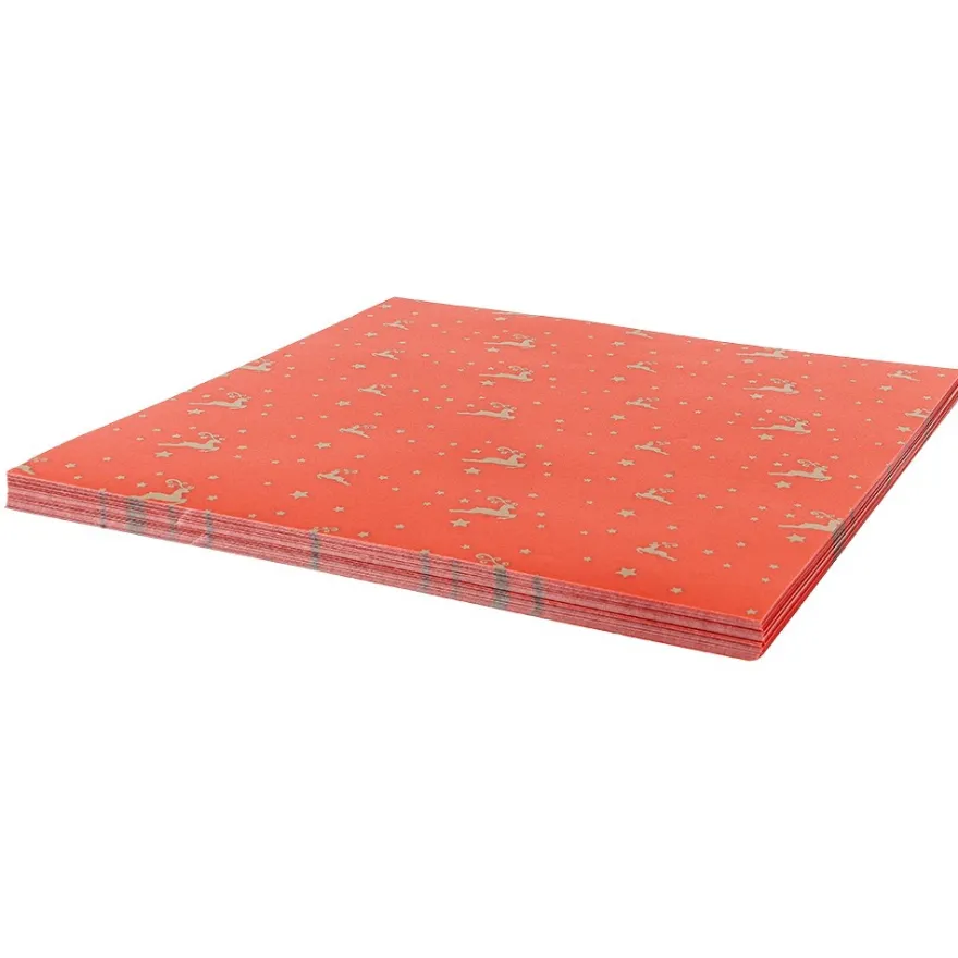Faltpapiere, transparent, Hirsche, 20cm x 20cm, 110 g/m², rot/gold, 100 Stück