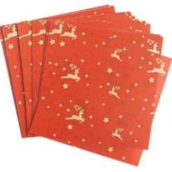 Faltpapiere, transparent, Hirsche, 10cm x 10cm, 110 g/m², rot/gold, 100 Stück