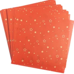 Faltpapiere, transparent, Sterne, 15cm x 15cm, 110 g/m², rot/gold, 100 Stück