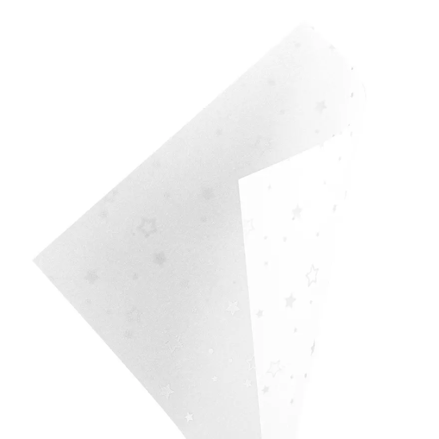 Faltpapiere, transparent, Sterne, 15cm x 15cm, 110 g/m², weiß/silber, 100 Stück