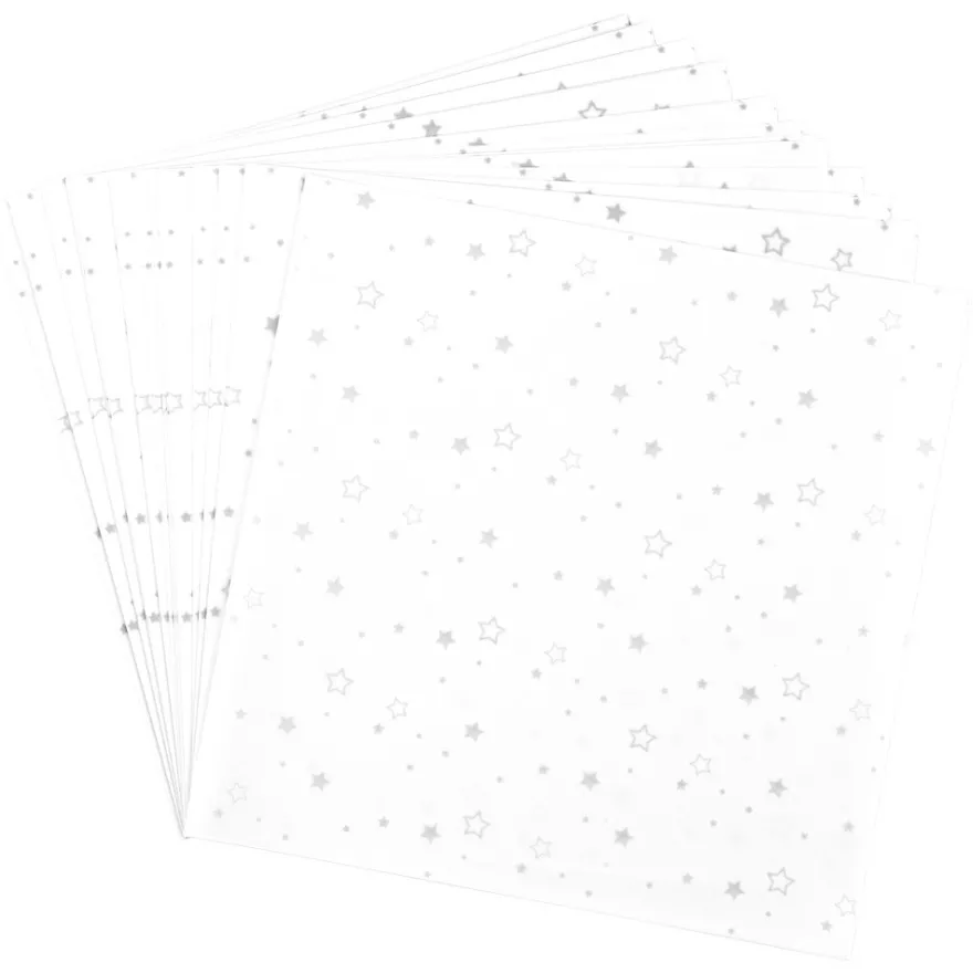 Faltpapiere, transparent, Sterne, 20cm x 20cm, 110 g/m², weiß/silber, 100 Stück