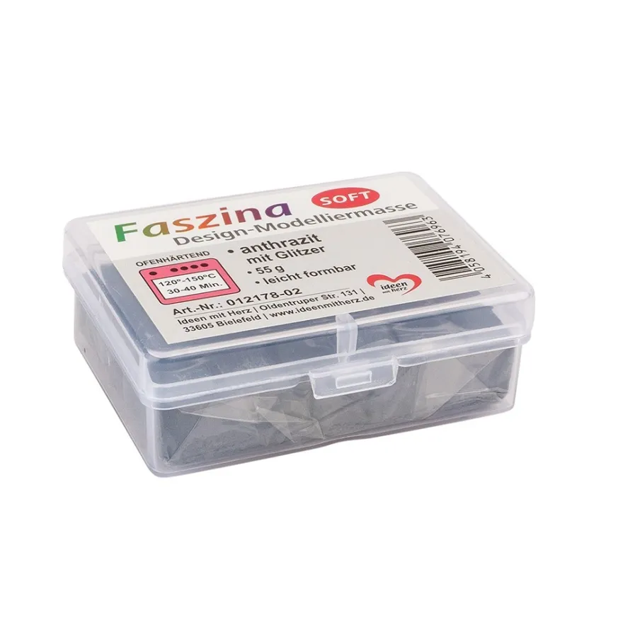 Faszina Soft, Design-Modelliermasse, anthrazit mit Glitzer, 55g, leicht formbar, ofenhärtend