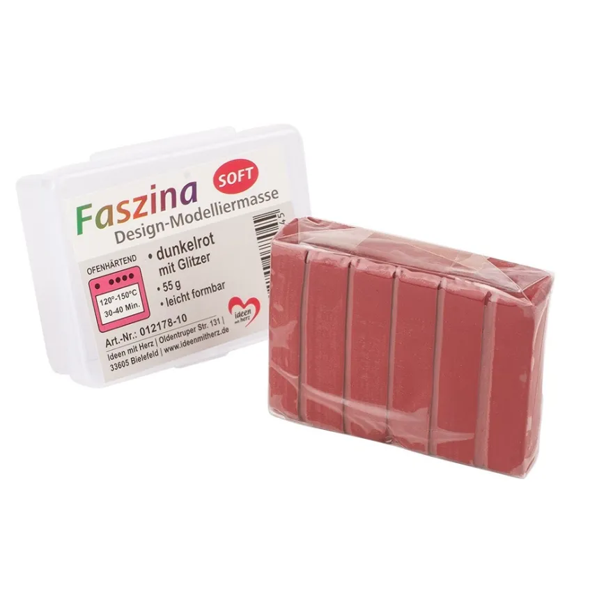 Faszina Soft, Design-Modelliermasse, dunkelrot mit Glitzer, 55g, leicht formbar, ofenhärtend