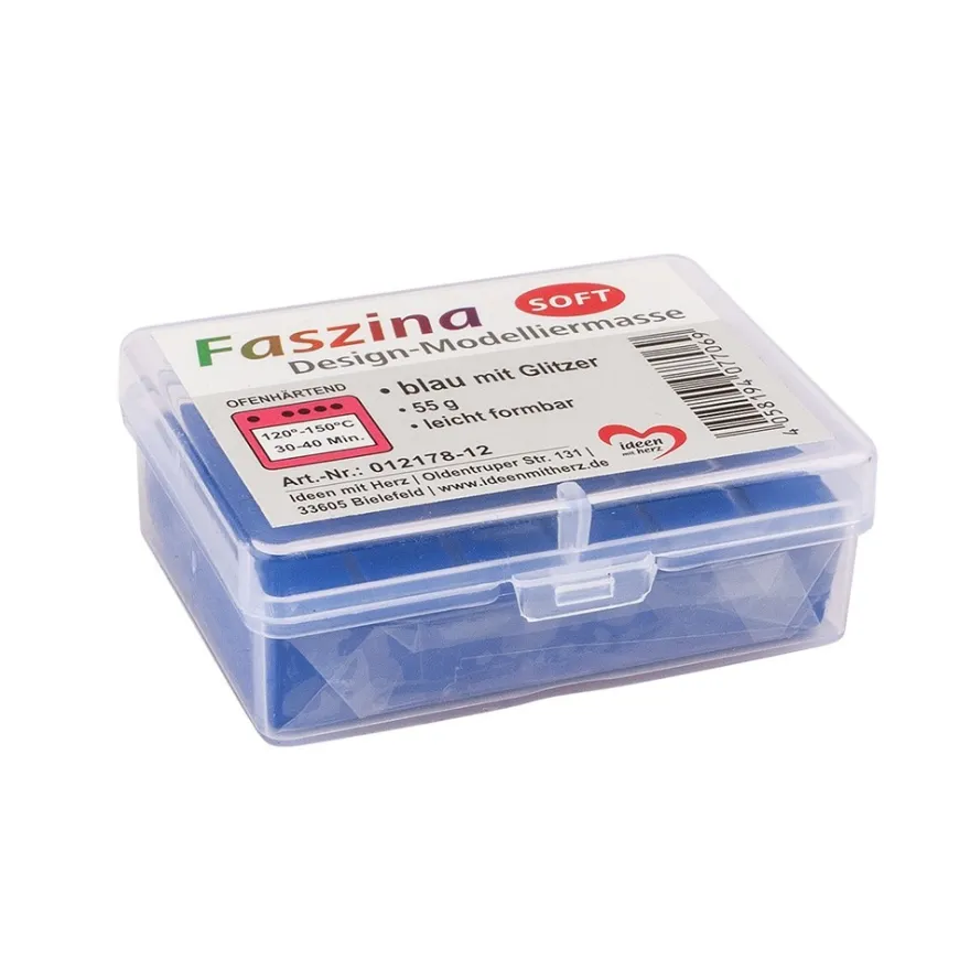Faszina Soft, Design-Modelliermasse, blau mit Glitzer, 55g, leicht formbar, ofenhärtend