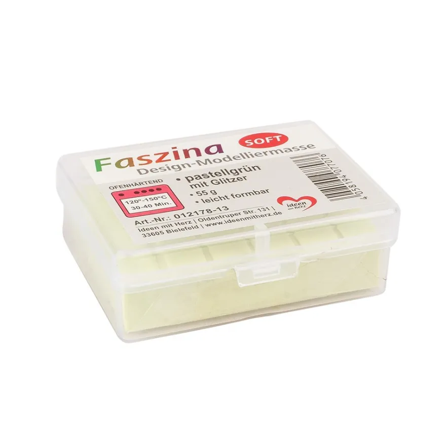 Faszina Soft, Design-Modelliermasse, pastellgrün mit Glitzer, 55g, leicht formbar, ofenhärtend