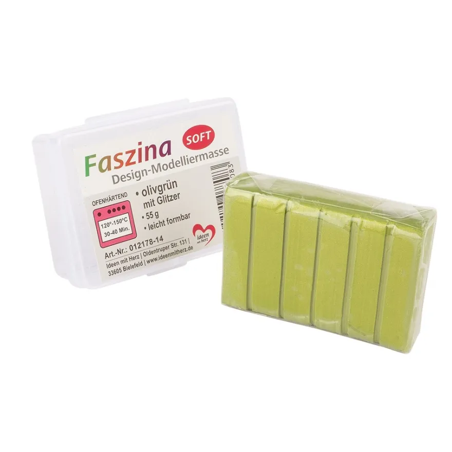 Faszina Soft, Design-Modelliermasse, olivgrün mit Glitzer, 55g, leicht formbar, ofenhärtend