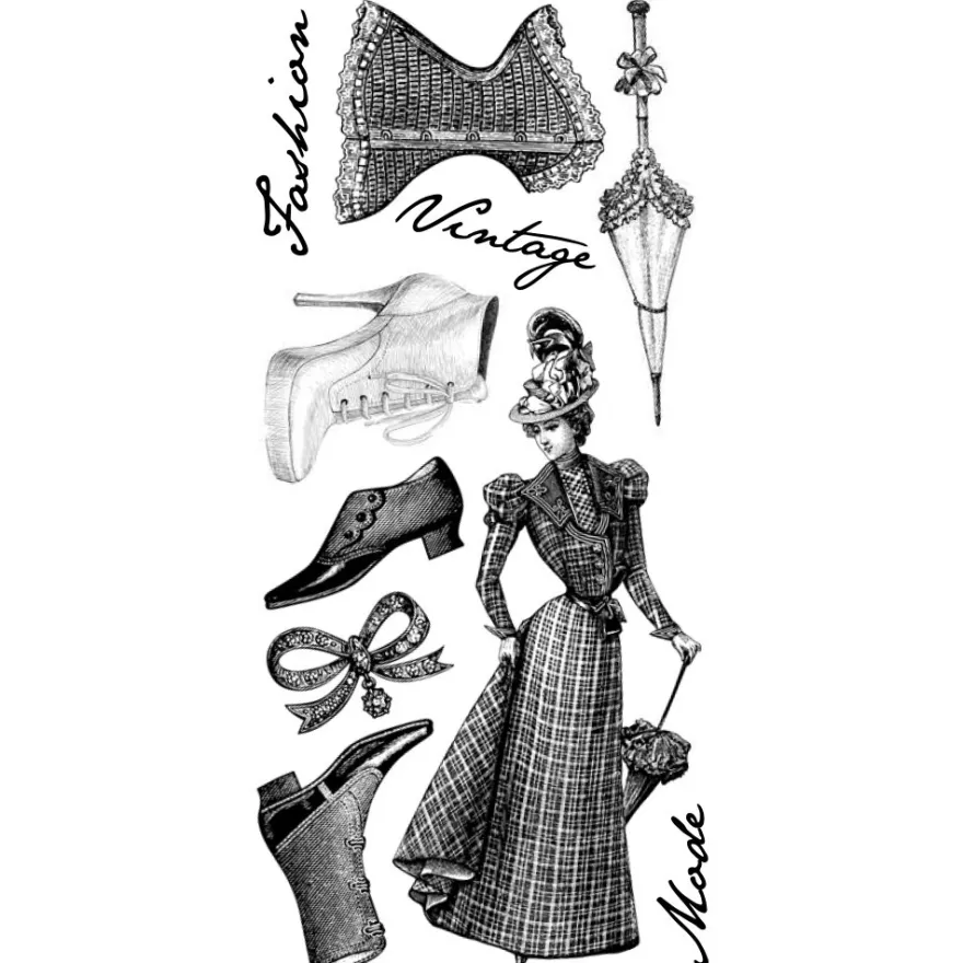 Feinkontur-Stempel, Motive auf Trägerfolie, Vintage Fashion