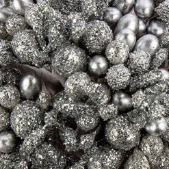 Festliche Beerenzweige, 11,5cm, silber, teilweise mit Glitzer, 12 Stück