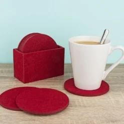 Filzuntersetzer, Ø 10cm, 5mm hoch, rot, inkl. Aufbewahrungsbox, 8 Stück